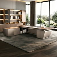 Bureau de direction en L moderne de luxe européen avec éclairage LED et armoire latérale, design en bois pour immeuble de bureaux commercial