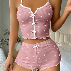 <span class=keywords><strong>Lingerie</strong></span> Sexy di Alta Qualità, Set Pigiama da Donna con Scollo a V in Poliestere, Elastico in Vita, Traspirante, Pantaloncini e Top - Product Image 3