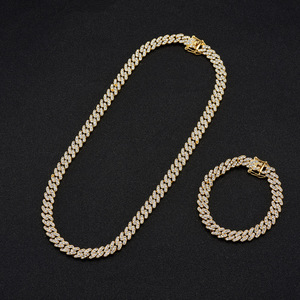 Cadena Cubana RQ Iced Out con Diamantes de Imitación de Aleación de 9mm, Collar y Pulseras de Eslabones Cubanos, Joyería Barata para Raperos, Cadenas de <span class=keywords><strong>Oro</strong></span> - Product Image 1