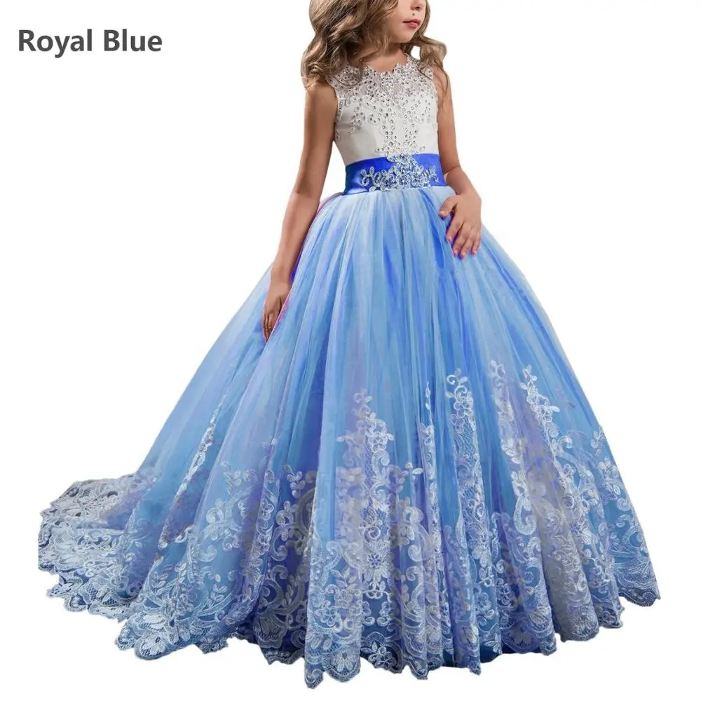 Robe de mariée pour filles, bleu royal, motif floral