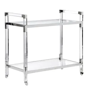 Nhà Máy Bán Buôn Rõ Ràng Acrylic Rolling Bar Giỏ Hàng Với Bánh Xe