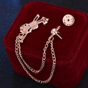 Broche Violon Classique en Strass, Épingle à Chaîne à Pompon pour Homme, Badge Guitare pour Femme, Accessoires Vestimentaires - Product Image 5