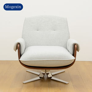 Sillón Moderno de Tela y Madera con Patas de Metal, Función Giratoria, Sillón Reclinable Gris para Sala de Estar, Apartamento o Villa - Product Image 4