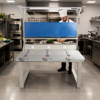 Table de travail industrielle en acier inoxydable sur mesure, double face, avec prise électrique et éclairage LED, vente en gros, OEM