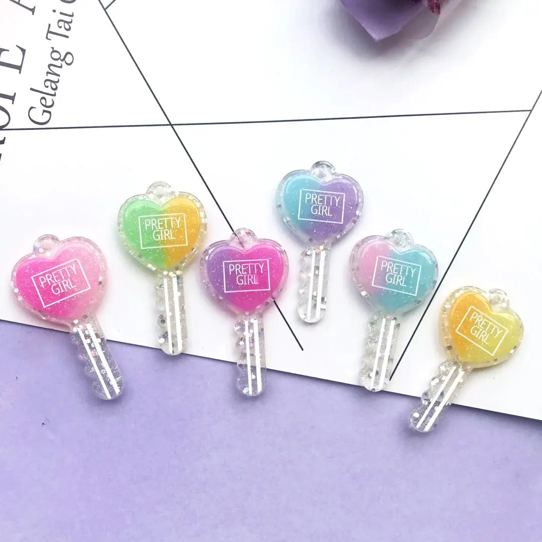 KEY Charms Glitter Heart Star I love You Pendant Plastic Resin Charms for Jewelry Making Key Chain