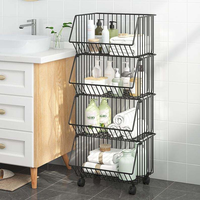 Chariot de rangement mobile multi-niveaux sur roulettes en métal au design moderne pour chambre et salle de bain