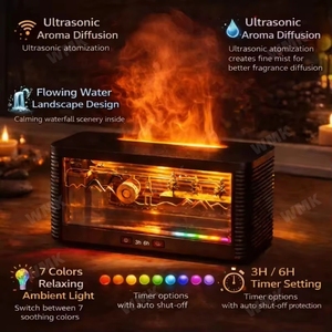 <span class=keywords><strong>Diffuseur</strong></span> d'arômes Flamme 250ml, Humidificateur Ultrasonique à Brume Froide, Lumière LED Colorée, <span class=keywords><strong>Diffuseur</strong></span> d'Huiles Essentielles Effet Flamme - Product Image 2