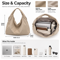 Sac fourre-tout Taslon en gros, en stock, sac à bandoulière Hobo avec poches zippées pour cadeaux d'entreprise, commandes en gros, fourniture OEM