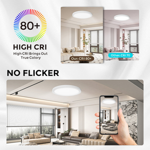 Plafonnier encastré de 12 pouces, champagne, 20W, 5 températures de couleur en une seule lampe LED ronde à montage en surface pour chambre à coucher, cuisine - Product Image 5