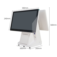 15.6 inci layar ganda Desktop Register tunai titik penjualan sistem Pos Built-In 80mm Thermal Printer kasir pemasok