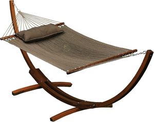 Hamaca de Cuerda de Poliéster Caribeña con Soporte de Arco de Madera y Almohada Grande a Juego - Product Image 1