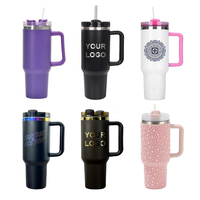 Gobelet isotherme réutilisable en acier inoxydable avec paille et poignée, 40 oz, personnalisable au laser avec logo