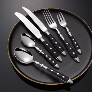 Set di Posate in Acciaio Inossidabile con Design a Rivetti, Set di Posate Moderne con Manico in Bachelite Lucidato a Specchio per Casa, Feste e Ristoranti - Product Image 2