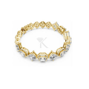 Bracelet demi-tennis géométrique alterné avec diamants en forme de cerf-volant et chaîne à maillons halo Est-Ouest, diamants de laboratoire jaunes - Product Image 2
