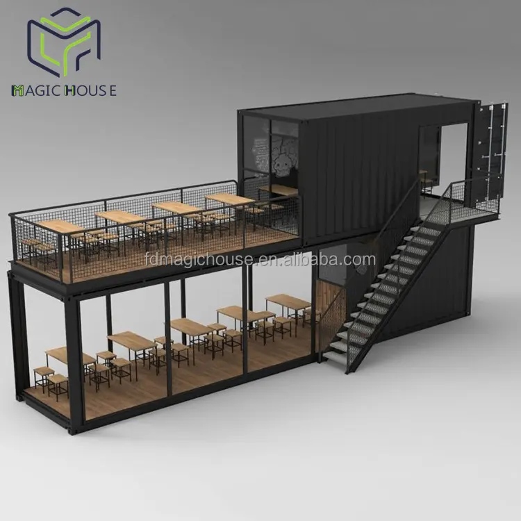 Casa mágica de café prefabricada, contenedor de 40 pies, contenedor de comida, quiosco