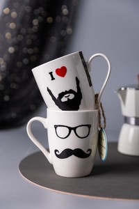 Mug en céramique amusant à motif de barbe de dessin animé - Réutilisable, compatible lave-vaisselle et micro-ondes, capacité 301-400 ml, Retour à l'école - Product Image 2