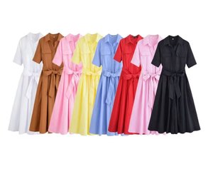 TAOP&ZA Primavera 2025 Nuovi Arrivi <span class=keywords><strong>Abito</strong></span> <span class=keywords><strong>Midi</strong></span> da Donna in Popeline con Cintura a Fiocco Rosso, Colletto e Maniche Corte 2640360 - Product Image 1