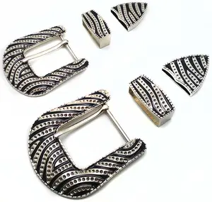 Hoge Kwaliteit Innerlijke Breedte 33Mm 40Mm Zinklegering Crystal Rhinestones 3 Stuks Single Prong Pin Gesp Set voor Mannen