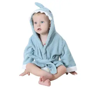 coton peignoir bébés Suppliers-2021Moco Offre Spéciale Bleu Requin Mignon Unisexe Bébé Coton Visage Animal Peignoir Pour bébé et tout-petits