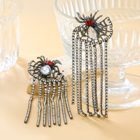 Joyería de moda 2024, nueva borla, diseño de pendiente exagerado, tela de araña, diamante, fiesta, diamantes de imitación, pendientes de Halloween, accesorios