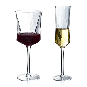 Creative European Red Wine Glasses Geometric Faceted Champagne Cups Lead-free Crystal Goblets