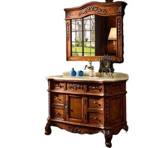 Meuble de salle de bain de style européen en chêne rouge antique, meuble-lavabo américain en bois <span class=keywords><strong>massif</strong></span> avec vasque en céramique et miroir - Product Image 6