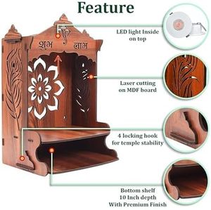 Polished Wooden Puja Mandir for Home Big Size Wall Mounted <strong>Pooja</strong> <strong>Stand</strong> Elegant Wall Hanging Decoration - Product Image 4