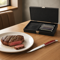 Couteaux à steak Laguiole classiques faits à la main en acier inoxydable, ensemble de 6 couteaux pour restaurant avec boîte en MDF