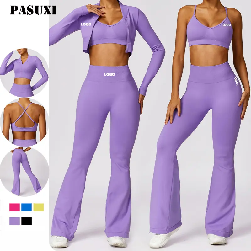 PASUXI-Ropa deportiva de manga larga para mujer, traje deportivo sin costuras, chándal, ropa de gimnasio