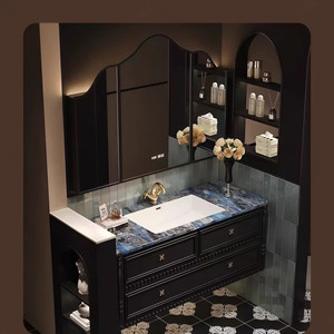 Retro paint bathroom cabinet natural luxury stone seamless basin bathroom washbasin washbasin cabinet combination - Product Image 1