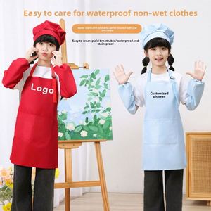 Ensemble tablier sans manches pour enfants avec logo personnalisé, bavoir imperméable inspiré de l'art coréen pour la peinture et le dessin, couleur unie, en polyester, avec tour de cou - Product Image 1