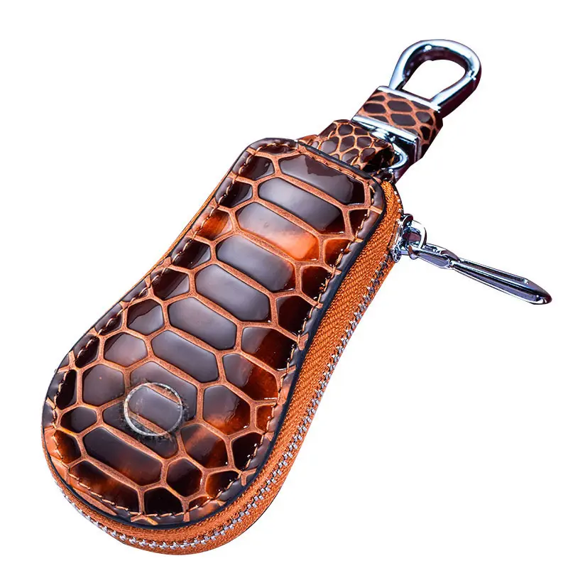 High Quality Leather Texture Snake Print Car Key Cover Men Women Universal Accessories Remote Control Case Zipper Mini Key Bag