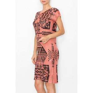 Robe à manches courtes à imprimé aztèque - Corail - Product Image 2