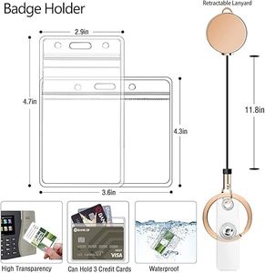 2 lanières rétractables pour cartes d'identité/clés, mignonnes, en silicone/polyester, avec perles, 2 porte-cartes étanches (pour infirmières/professeurs) - Product Image 3