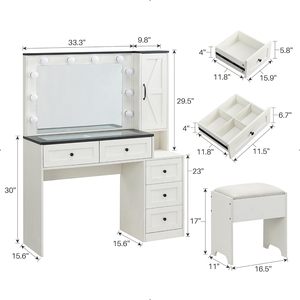 Beyaz ışıklar ayna çekmeceleri şarj istasyonu ile büyük Modern Vanity masa Vanity makyaj masası - Product Image 2
