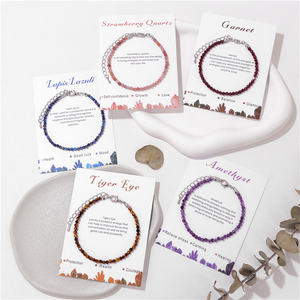 Pulsera de piedra facetada Natural de 3mm, pulseras de cadena de cuarzo amatistas para mujer, pulsera curativa de Reiki con tarjeta, regalos de joyería - Product Image 2