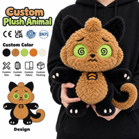 Service de conception de produits en peluche personnalisés pour poupée personnage Chat Monstre avec yeux spirale brodés, queue recourbée et forme debout