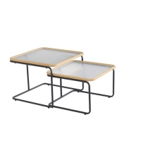 Meubles de salon modernes du milieu du siècle, table basse en rotin avec base en bois et cadre en métal, table d'appoint pour canapé, table à thé pour la maison