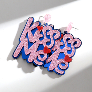 Pendientes Grandes con Lentejuelas, Joyería de Fiesta, Pendientes Colgantes con Letras Personalizadas de Acrílico en Forma de Corazón <span class=keywords><strong>KISSME</strong></span>, Color Rosa, para Mujeres y Niñas - Product Image 3