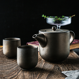 Service à <span class=keywords><strong>thé</strong></span> et café en porcelaine de haute qualité, écologique, de qualité alimentaire, rouge rouillé, avec carafe, bouilloire, tasses et plateau de service en bois - Product Image 4