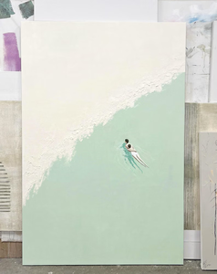 <span class=keywords><strong>Siesta</strong></span> <span class=keywords><strong>Beach</strong></span> Natación Arte de la pared Pintura abstracta moderna Estilo minimalista con Beige Verde Paisaje Lienzo Soporte Aceite Medio - Product Image 2