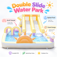 Parc aquatique gonflable double piste avec toboggan et piscine à éclaboussures pour enfants, idéal pour les fêtes en extérieur et la location commerciale