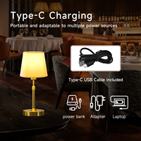 Lámpara de Mesa Moderna de Latón Dorado, Recargable, con Pantalla de Tela, LED, E27, para Restaurante, Estilo Rústico