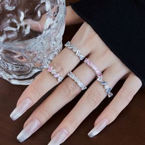 Dylam <b>Dainty</b> Stylish S925 Silver Rhodium Plated Hypoallergenic Pink Clear Heart Shape 5A Zirconia Cocktail Bridal Jewelry <b>Rings</b> - Product Image 4