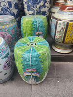 Tabouret de jardin en céramique peint à la main, motif Bok Choy, en porcelaine chinoise Famille Rose, siège de jardin vintage vert en céramique