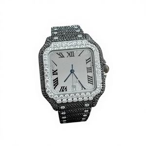 Reloj de Hombre Cuadrado de Acero Inoxidable con Moissanita y Esfera de Cristal, Negro, Lujoso, Personalizado, con Movimiento Automático y Cierre de Brazalete - Product Image 1