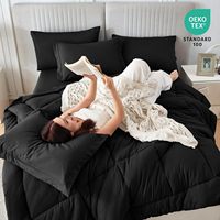 Ensemble de literie complet 7 pièces noir taille Queen comprenant couette, drap plat, drap-housse, taies d'oreiller et housse de couette