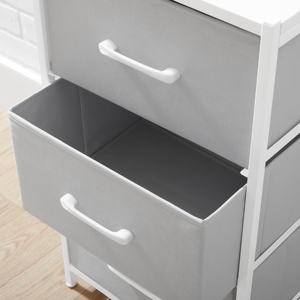 거실 침실 침대 옆 보관을위한 3 패브릭 서랍 충전기가있는 이중 계층 금속 롤링 보관 카트 - Product Image 4