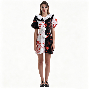 Vestido de Payaso Negro y Blanco con Detalles Sangrientos para <span class=keywords><strong>Mujer</strong></span>, Disfraz de Payaso Asesino de Terror, Disfraz de Halloween para Damas - Product Image 1