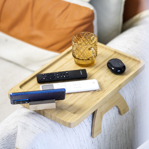 <b>Sofa</b> Armrest Side <b>Tray</b> Bamboo Wood Adjustable Height Mini Table For Living Room - Product Image 3